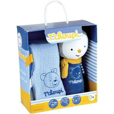 T'choupi Baby Coffret Naissance avec Doudou et Peluche Hochet +/- 25 cm - JEMINI - Idéal pour un cadeau de naissance.