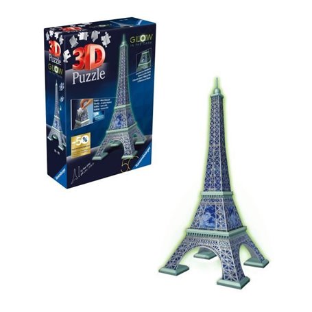 Ravensburger-Puzzle 3D Tour Eiffel phosphorescente 50 ans-Des 10 ans-216p numérotées a assembler sans colle-Accessoires inclus-1