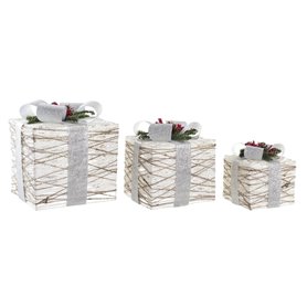 Set de boîtes décoratives DKD Home Decor LED Blanc Argenté 25 x 25 x 28 cm (3 Pièces)