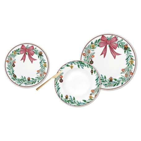 Assietes DKD Home Decor Blanc Rouge Vert Porcelaine Noël 18 Pièces 27 x 27 x 2 cm