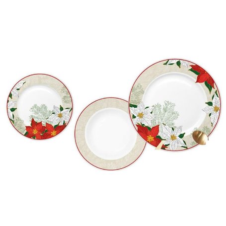 Assietes DKD Home Decor Rouge Beige Porcelaine Fleur Noël 18 Pièces 27 x 27 x 2 cm