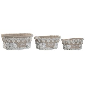 Set de basket Home ESPRIT Blanc Beige osier 36 x 29 x 15 cm (3 Pièces)