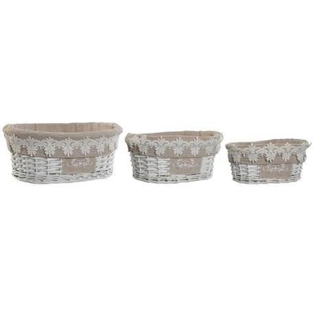 Set de basket Home ESPRIT Blanc Beige osier 36 x 29 x 15 cm (3 Pièces)