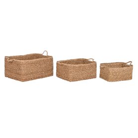 Set de basket Home ESPRIT Naturel Fibre naturelle Boho 50 x 40 x 30 cm (3 Pièces)