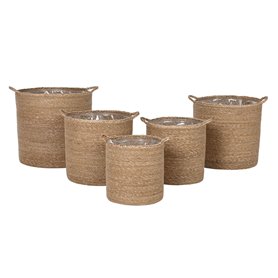 Set de basket Home ESPRIT Naturel Fibre naturelle 37 x 37 x 41 cm (5 Pièces)