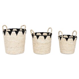 Set de basket Home ESPRIT Noir Naturel Fibre naturelle Boho 37 x 37 x 43 cm (3 Pièces)