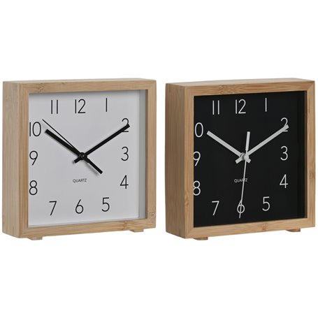 Horloge de table Home ESPRIT Blanc Noir Bambou 16 x 4