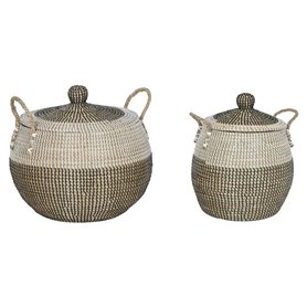 Set de basket Home ESPRIT Blanc Noir Naturel 45 x 45 x 48 cm (2 Pièces)