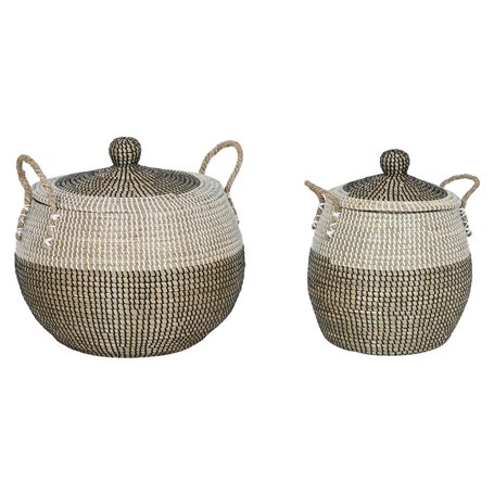 Set de basket Home ESPRIT Blanc Noir Naturel 45 x 45 x 48 cm (2 Pièces)