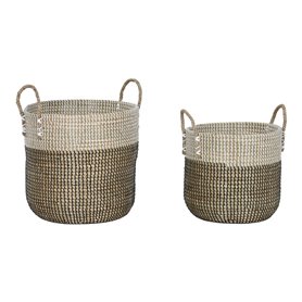 Set de basket Home ESPRIT Blanc Noir Naturel 44 x 44 x 49 cm (2 Pièces)