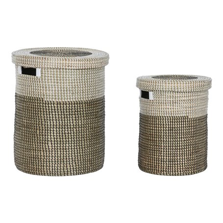 Set de basket Home ESPRIT Blanc Noir Naturel Herbier marin 44 x 44 x 51 cm (2 Pièces)