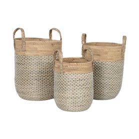 Set de basket Home ESPRIT Blanc Naturel Marron Clair PVC Corde Herbier marin Joncs 44 x 44 x 63 cm (3 Pièces)