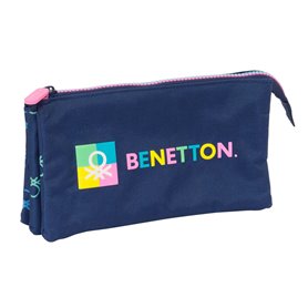 Trousse Fourre-Tout Triple Benetton Cool Blue marine 22 x 12 x 3 cm