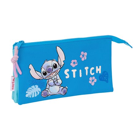 Trousse Fourre-Tout Triple Lilo & Stitch Hawaii Bleu 22 x 12 x 3 cm