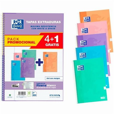 Lot de cahiers Oxford Write&Erase 5 Pièces Multicouleur Din A4 80 Volets