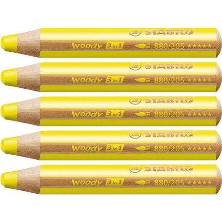 Crayons de couleur Stabilo Woody Jaune 3-en-1 (5 Unités)