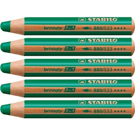 Crayons de couleur Stabilo Woody Vert foncé 3-en-1 (5 Unités)