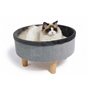 Lit rond surélevé - M PETS - ROUND - Gris - 47 x 47 x 26 cm - Pied en bois - Coussin doux