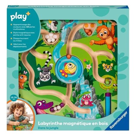 Ravensburger -PLAY + - Labyrinthe magnétique en bois Dans la jungle   - Des 18 mois - version française - 34018