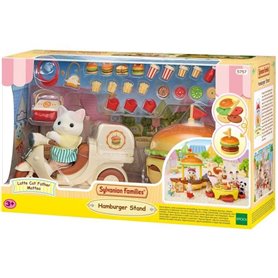 Jeu de Restauration - SYLVANIAN FAMILIES - Stand de Hamburgers - Papa Chat Latté et Scooter