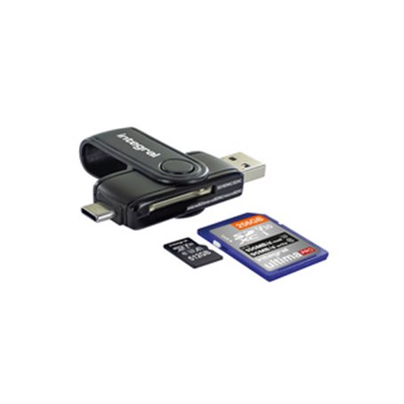 Integral USB3.0 CARDREADER TYPE A & TYPE C DUAL SLOT SD MSD lecteur de carte mémoire USB 3.2 Gen 1 (3.1 Gen 1) Noir