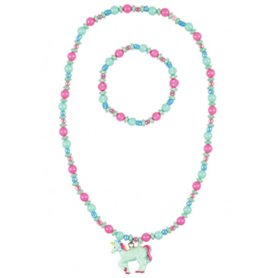 collier et bracelet aike licorne rose-vert menthe