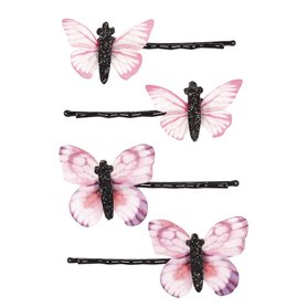 4 barrettes Aaltje papillons rose et violet