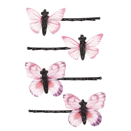 4 barrettes Aaltje papillons rose et violet