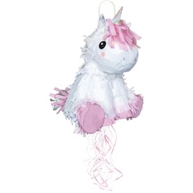 Pinata Baby licorne blanc et rose avec corne argentée