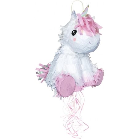 Pinata Baby licorne blanc et rose avec corne argentée