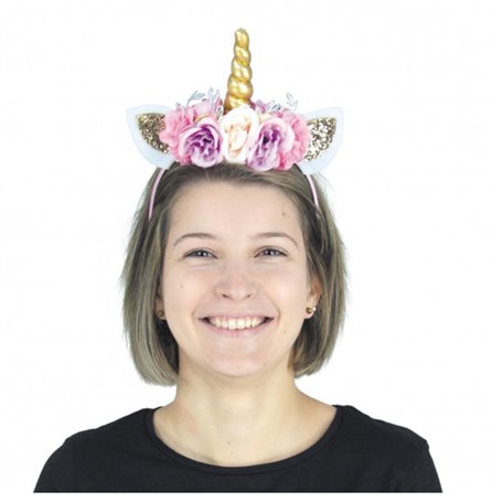 Serre tete Licorne paillette a fleurs