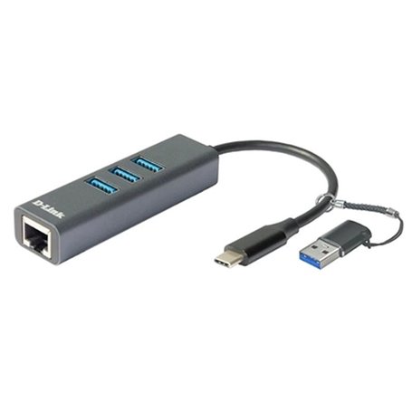 D-Link Adaptateur USB-C/USB vers Gigabit Ethernet avec 3 ports USB 3.0 DUB-2332