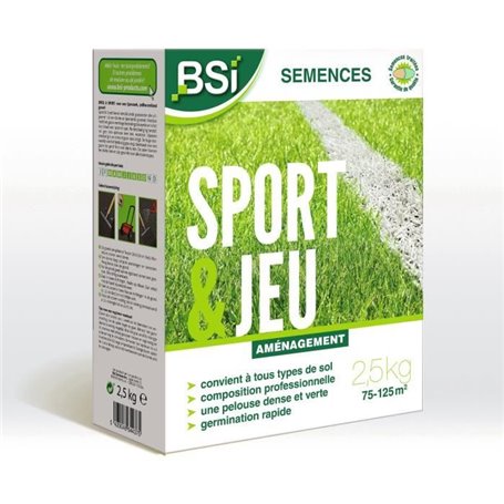 BSI - Semences de Gazon - Sport & Jeu - Avec Enrobage Protecteur - Haute qualité - jusqu'a 125 m² - 2