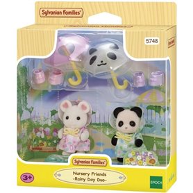 Figurines Articulées - SYLVANIAN FAMILIES - Duo Bébés en Habits de Pluie - Panda et Souris Marshmallow