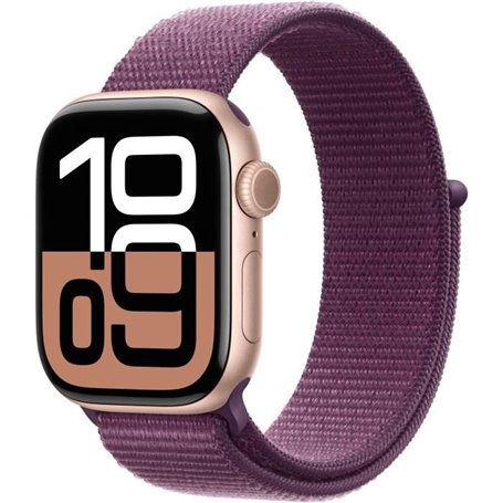 Apple Watch Series 10 GPS - 42mm - Boîtier Rose Gold Aluminium - Bracelet Plum Sport Loop