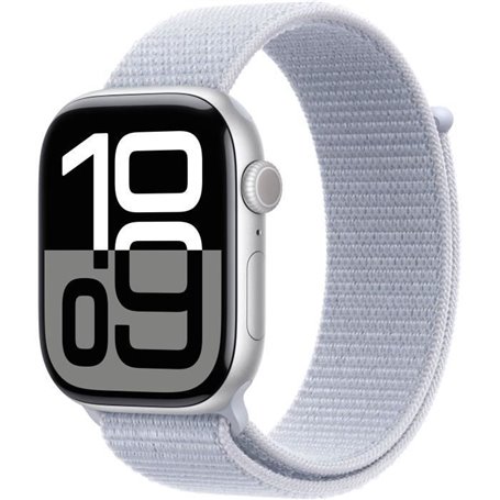 Apple Watch Series 10 GPS - 46mm - Boîtier Silver Aluminium - Bracelet Blue Cloud Sport Loop