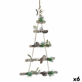 Décorations de Noël Sapin de Noël Marron Argenté Bois Plastique 34 x 5 x 65 cm (6 Unités)