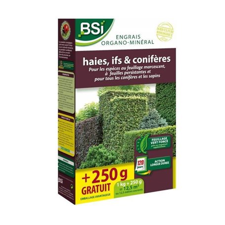 Engrais pour Bio Haie/If/Conifere - BSI - Feuillage vert fonçé - Action longue duree - 12