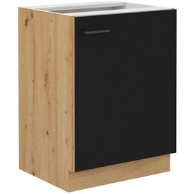 Meuble bas - MODENA - 60 cm - 1 porte battante - Chene artisan et noir mat - CUISINIER