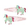 2 barrettes Aike licorne verte paillettes