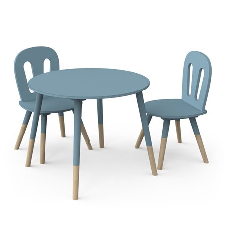 Set 1 Table et 2 Chaises Bleu Orage