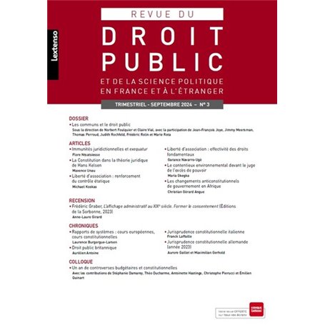 Revue du droit public et de la science politique en France et à l'étranger N°3-2024