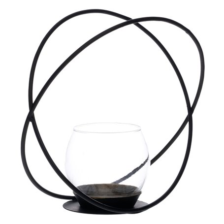 Bougeoir Noir Verre Fer 20 x 8