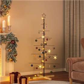 vidaXL Arbre de Noël en métal avec base en bois noir 150 cm