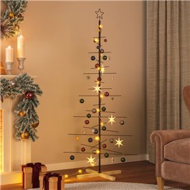 vidaXL Arbre de Noël en métal avec base en bois noir 180 cm