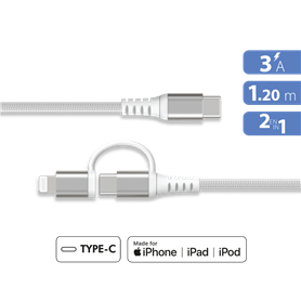 Câble 2 en 1 Renforcé USB C/USB C + LIGHTNING 1