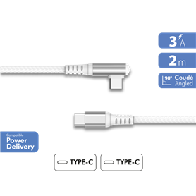 Câble Coudé Renforcé USB C/USB C 2m 60W Blanc - Garanti à vie Force Power Lite