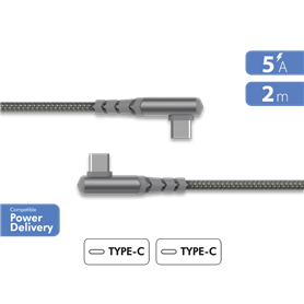 Câble Coudé Ultra-renforcé USB C/USB C 2m 60W Gris - Garanti à vie Force Power