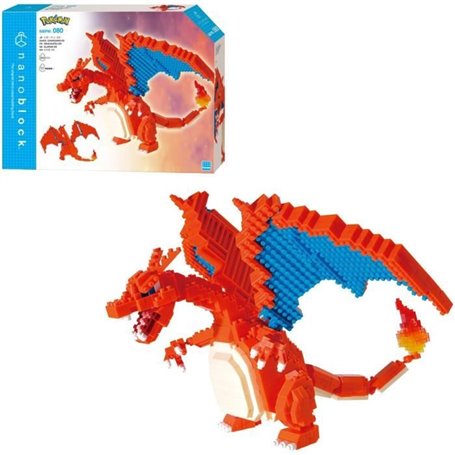 Figurine Pokémon Dracaufeu (Charizard) - BANDAI - Nanoblock - Figurine en Briques 860 pieces - Kit Construction - NBPM80