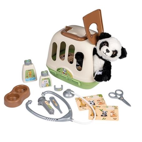 Smoby - Mallette vétérinaire - 1 peluche panda et de nombreux accessoires - Produit 2 en 1 : Cage de transport - Fabrication fra